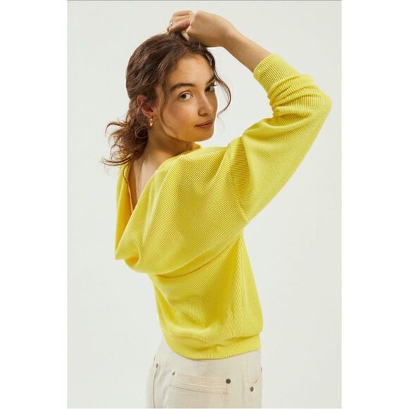 NEW Anthropologie Maeve Kasi Boatneck Yellow Pullover Shirt Blouse Medium Petite - Picture 1 of 6